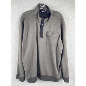Lands End 1/4 Button Sweater Men's Size 2XL Gray Pullover Pocket‎ Sweatshirt